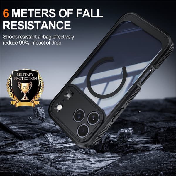SKALO Shockproof Clear Hybrid+Skærmbeskyttelse Cover til iPhone 18 Pro Max - Sort Black
