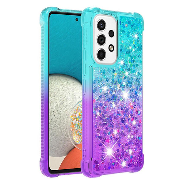 SKALO Samsung A53 5G Juoksuhiekka Glitter Sydämet TPU kuori - Turkoosi-Violetti Multicolor
