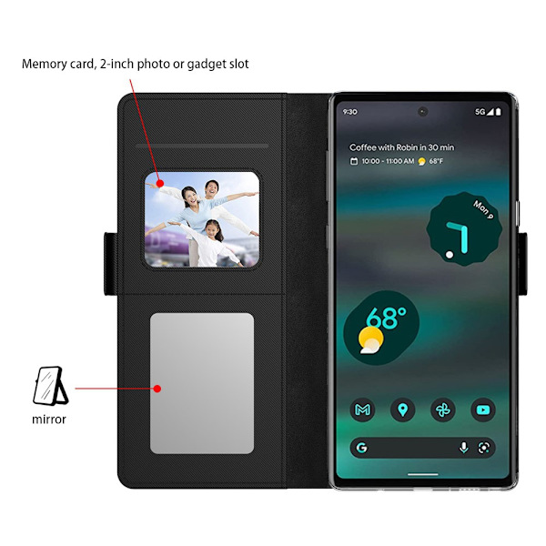 SKALO Google Pixel 8 Kortholder Mirror Flip Cover - Sort Black