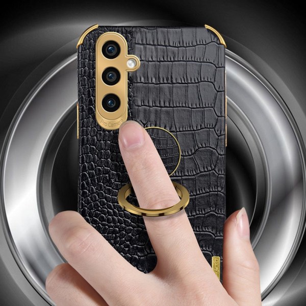 SKALO Samsung A25 5G Krokodil Guldkant Ring Skal - Vit Vit