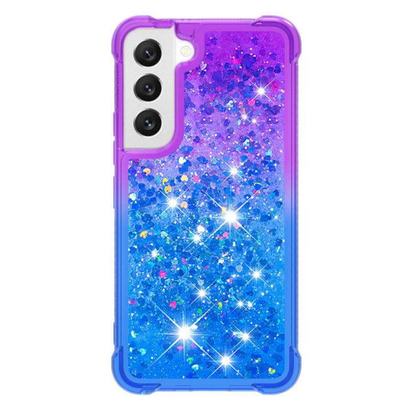 SKALO Samsung S23 Juoksuhiekka Glitter Sydämet TPU kuori - Violetti-Sininen Multicolor