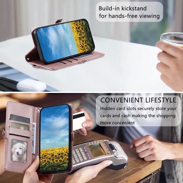 SKALO iPhone 16e PU-Nahkakuori Lompakkokotelo - Ruusukulta Pink gold