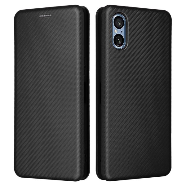 SKALO Sony Xperia 5 V Carbon Fiber Lompakkokotelo - Musta Black