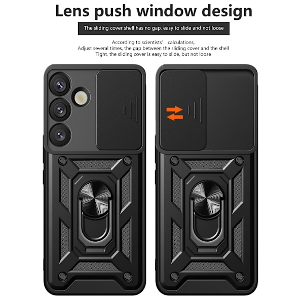 SKALO Samsung S25 Armor Metallring Kameraslider Cover - Sort Black