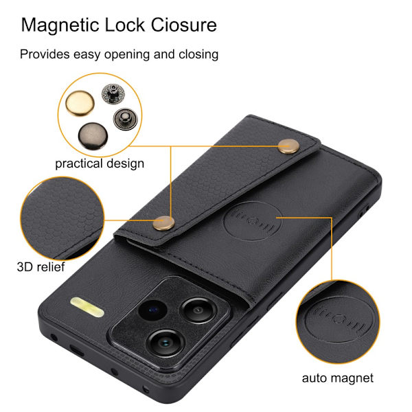 SKALO Xiaomi Redmi Note 13 Pro+ PU-læder Kortholder Cover - Sort Black