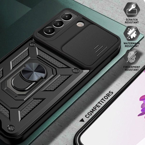 SKALO Samsung S22 Armor Hybrid Metal Ring Kamera Slider - Sort Black