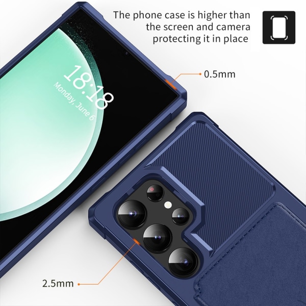 SKALO Samsung S24 Ultra Iskunkestävä kuori lompakolla - Sininen Blue