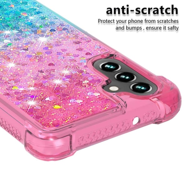 SKALO Samsung A04s 4G Kvicksand Glitter Hjerter TPU Cover - Pink-Turkis Multicolor