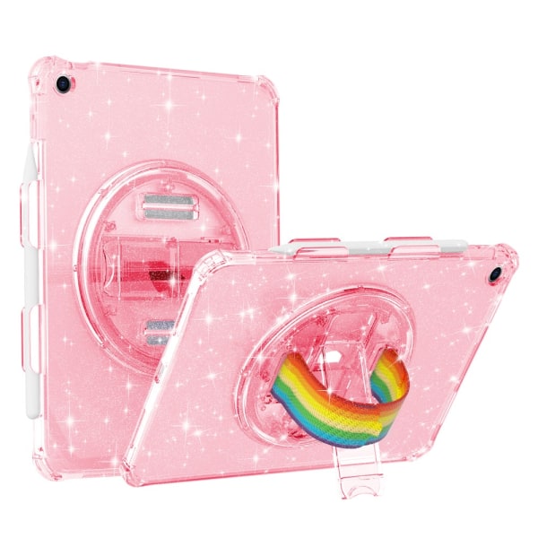 SKALO iPad 10.2 Armor Rainbow Glitter Kahva/Tripod Suojakuori - Pink