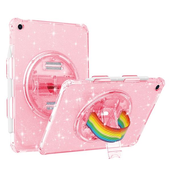 SKALO iPad 10.2 Armor Rainbow Glitter Skal Handtag/Stativ - Rosa Rosa