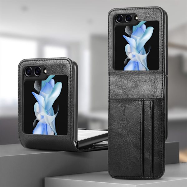 SKALO Samsung Z Flip5 PU-læder Cover med Pung - Sort Black