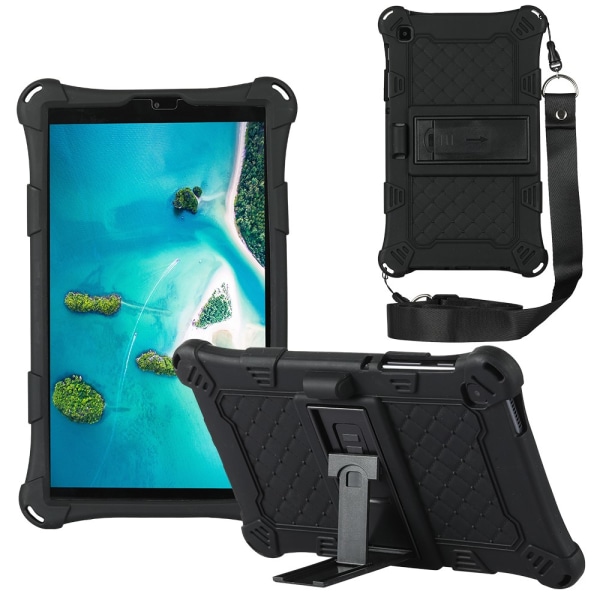 SKALO Samsung Tab A7 Lite Shock Resistant Armor Silicone Kuori olkahihnalla - Musta Black