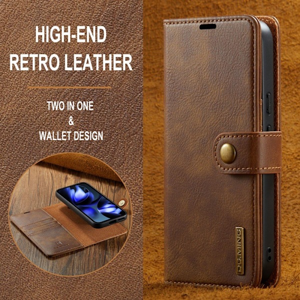 DG MING Google Pixel 9a 2-in-1 Magneetti Lompakkokotelo - Ruskea Brown
