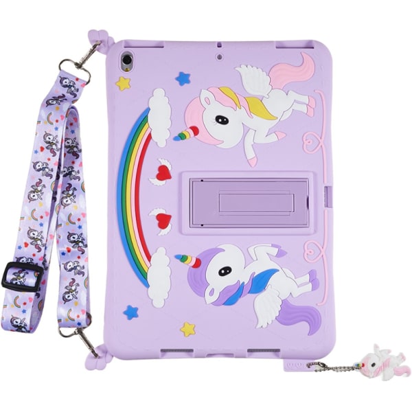 SKALO iPad 10.2 Stöttåligt Unicorn Rainbow Silikon Skal - Lila Lila