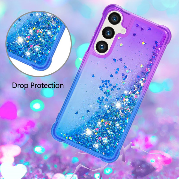 SKALO Samsung S24 Juoksuhiekka Glitter Sydämet TPU kuori - Viole Multicolor