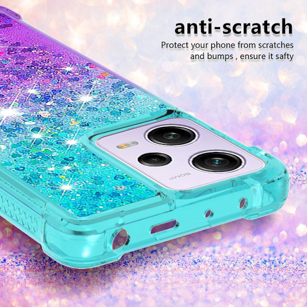 SKALO Xiaomi Redmi Note 12 Pro 5G Kvicksand Glitter Hjerter TPU Cover - Turkis-Lilla Multicolor