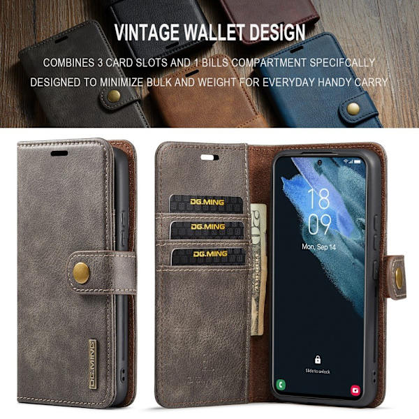 DG MING Samsung S24 2-i-1 Magnet Plånboksfodral - Grå grå