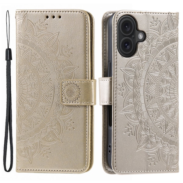 SKALO iPhone 16 Plus Mandala Flip Cover - Guld Gold