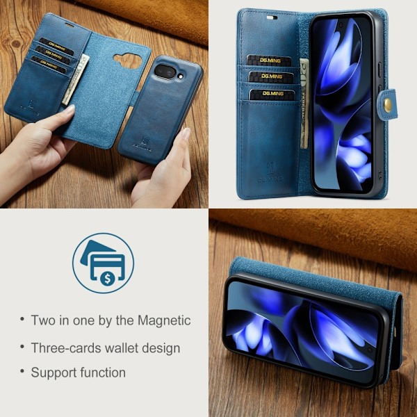 DG MING Google Pixel 9a 2-i-1 Magnet Plånboksfodral - Blå Blå