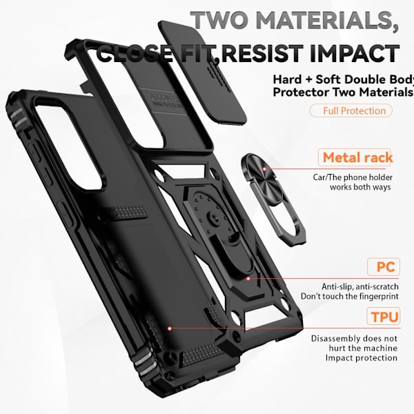 SKALO Samsung S24+ Armor hybridi metallirengas kameran liukusäädin - Musta Black