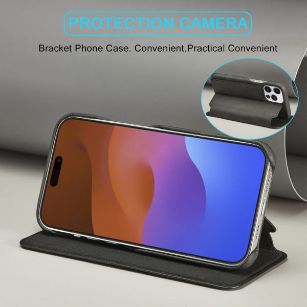 SKALO iPhone 15 Pro Max LC.IMEEKE Pungetui i PU-læder - Sort Black
