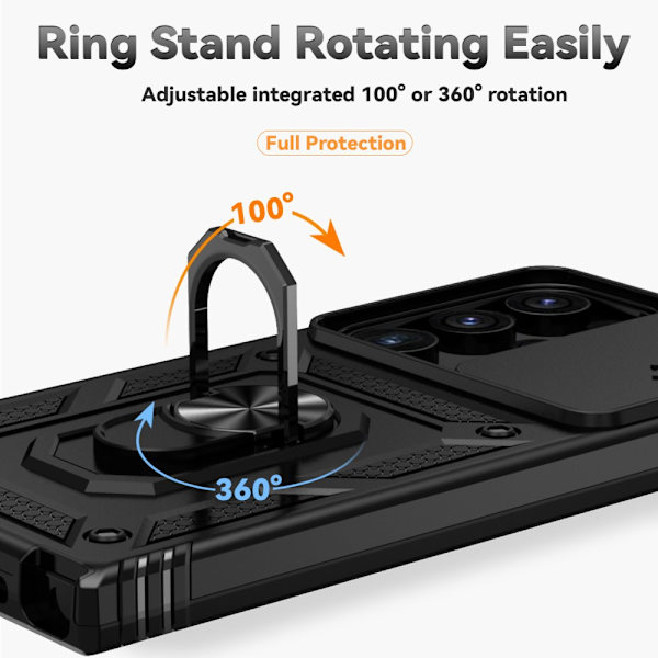 SKALO Samsung S24 Ultra Armor Hybrid Metal Ring Camera Slider - Sort Black