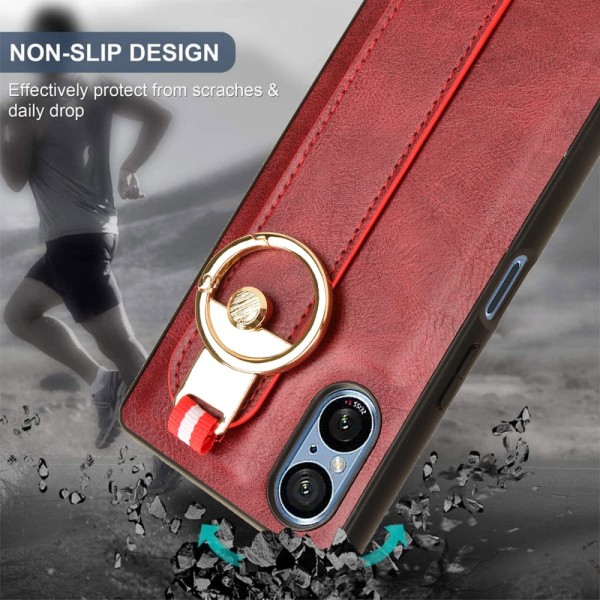 SKALO Sony Xperia 5 V PU-Läder Skal med Handrem - Röd Röd