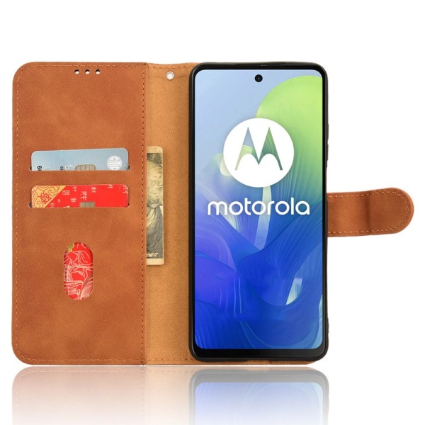 SKALO Motorola Moto G04 Matt PU Nahka lompakkokotelo - Ruskea Brown