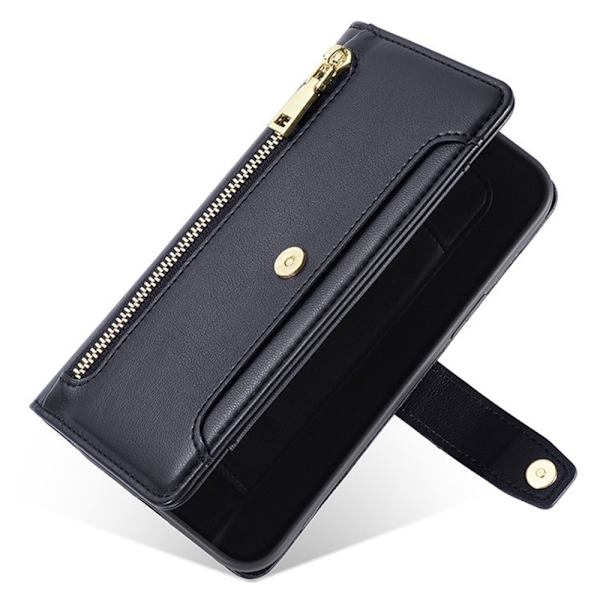 SKALO Xiaomi Redmi A5 4G Zipper PU-Läder Axelrem Plånboksfodral - Svart Svart