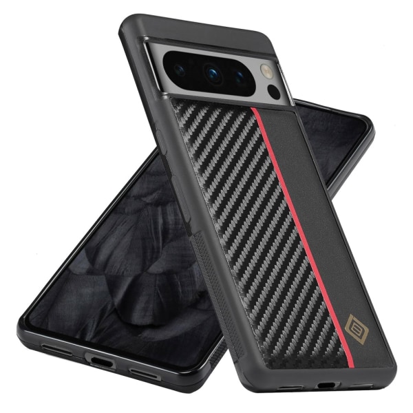 SKALO Google Pixel 8 Pro LC.IMEEKE Carbon Fiber PU-nahkakuori - Black