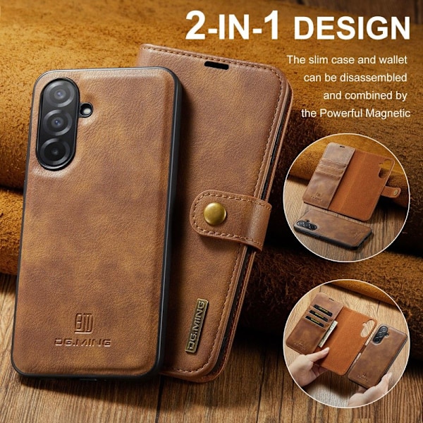 DG MING Samsung A26 5G 2-in-1 Magneetti Lompakkokotelo - Ruskea Brown