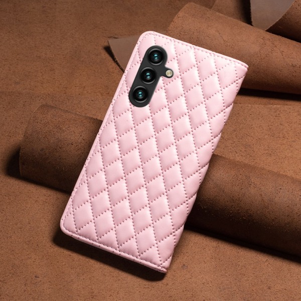 SKALO Samsung A15 4G BINFEN COLOR Big Wallet Quiltat Plånbok - R Rosa