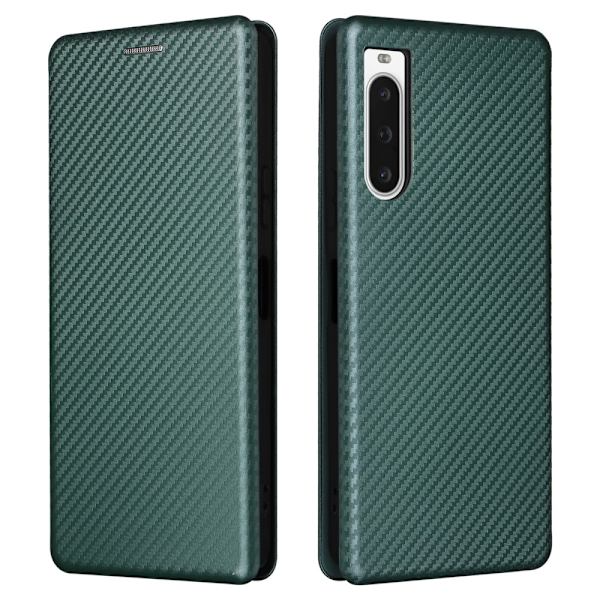 SKALO Sony Xperia 10 V Carbon Fiber Lompakkokotelo - Vihreä Green