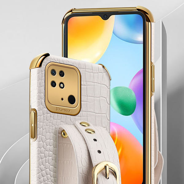 SKALO Xiaomi Redmi 10C Krokodil Guldkant Skal med Handrem - Grön Grön