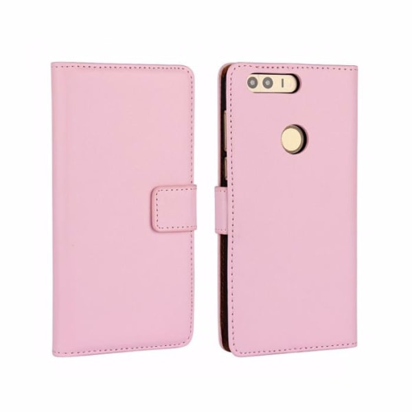 SKALO Huawei Honor 8 Flip Cover m. Pung i Ægte Læder - Vælg farv Pink