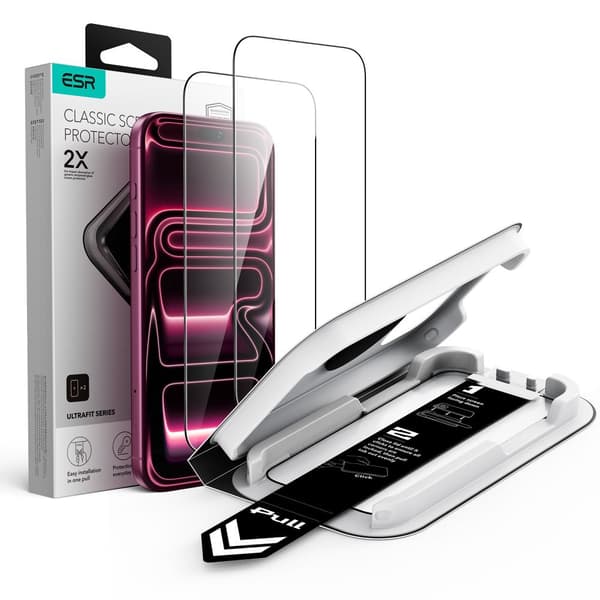 2-PACK ESR UltraFit Classic Tempered Glass Skærmbeskyttelse til iPhone 17 Pro Max - Sort Black