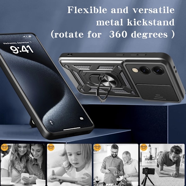 SKALO Samsung S25 Edge Armor Metallinen rengas -kamerasuojus Suojakuori - Musta Black