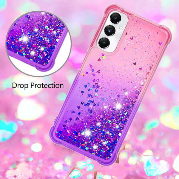 SKALO Samsung A05s 4G Juoksuhiekka Glitter Sydämet TPU kuori - Pinkki-Violetti Multicolor