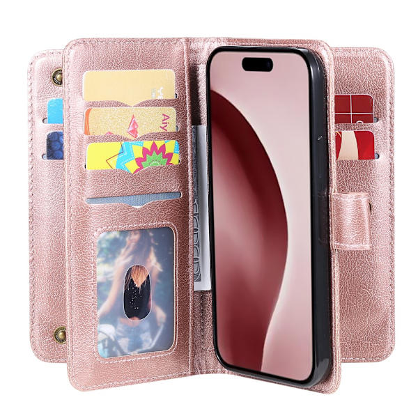 SKALO iPhone 16 Pro 10-FACK Plånboksfodral - Roséguld Rosa guld