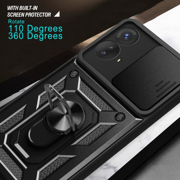 SKALO Motorola Moto G73 5G Armor Hybrid Metallring Kameraslider Svart