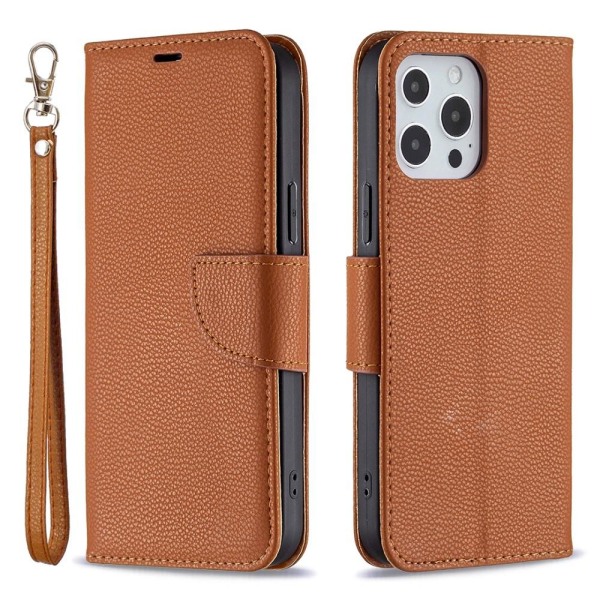 SKALO iPhone 13 Pro Max Premium Litchi Wallet - ruskea Brown