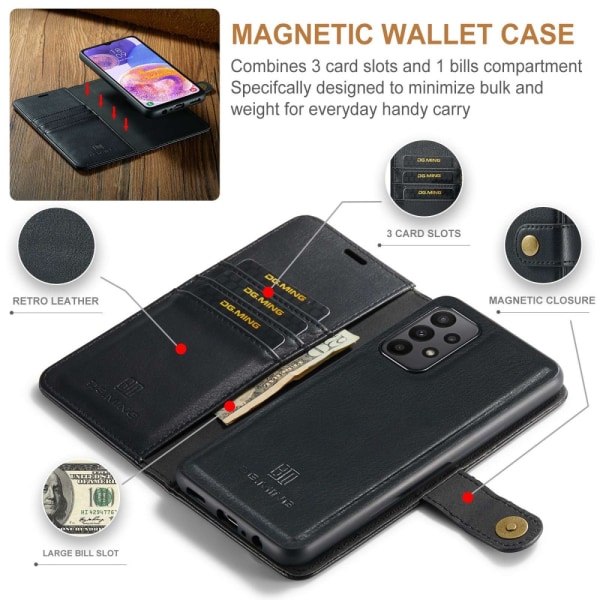 DG MING Samsung A23 5G 2-i-1 Magnet Plånboksfodral - Svart Svart
