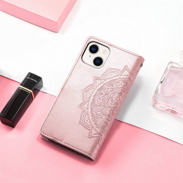 SKALO iPhone 14 Mandala lompakkokotelo - Ruusukulta Pink gold