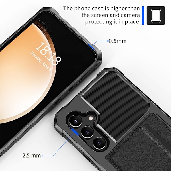 SKALO Samsung A55 5G Stødsikker cover med pung - Sort Black