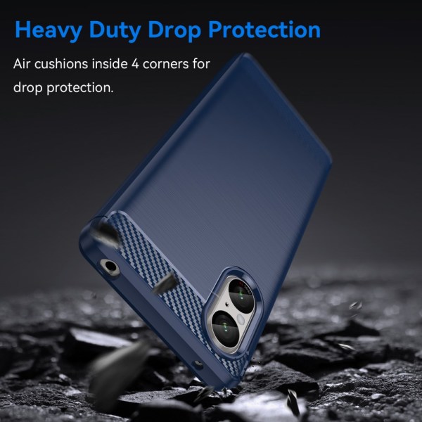 SKALO Sony Xperia 5 V Armor Carbon Iskunkestävä TPU suojakuori - Blue