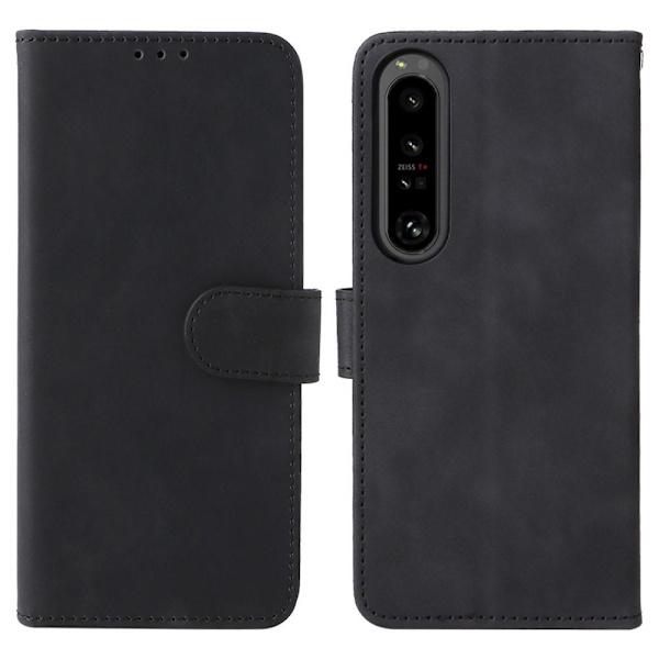 SKALO Sony Xperia 1 IV Matt PU-Läder Plånboksfodral - Svart Svart
