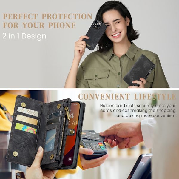 CaseMe iPhone 16 Pro 008 Series Plånboksfodral - Svart Svart