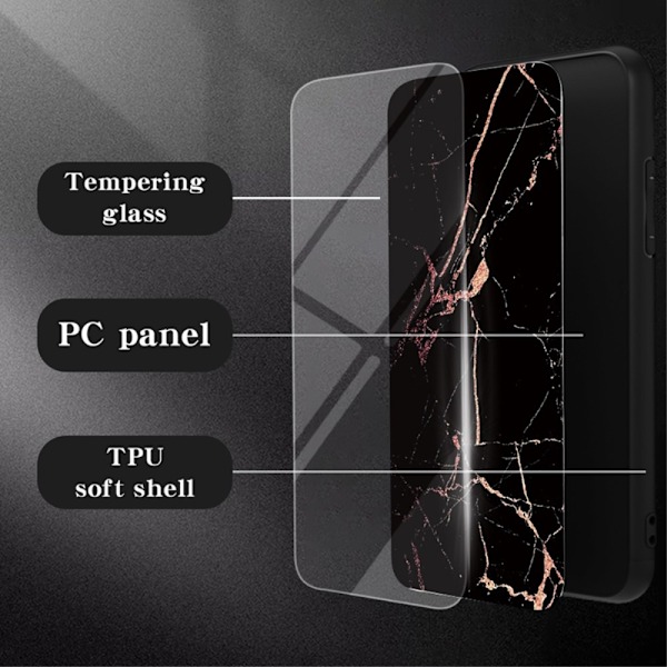 SKALO Samsung A26 5G Marmor Hærdet Glas TPU Cover - #3 Multicolor