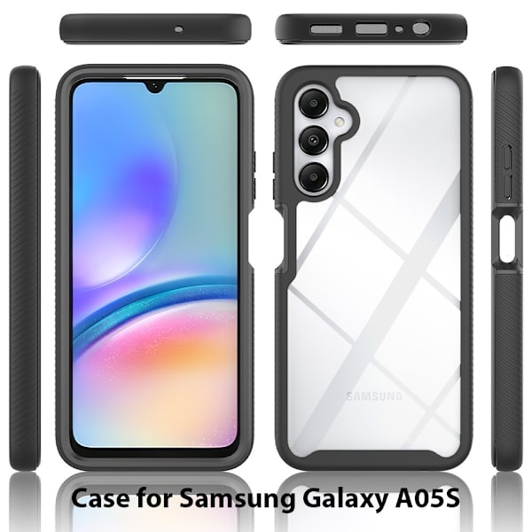 SKALO Samsung A05s 4G Iskunkestävä Clear Hybrid Suojakuori + suojakalvo - Musta Black