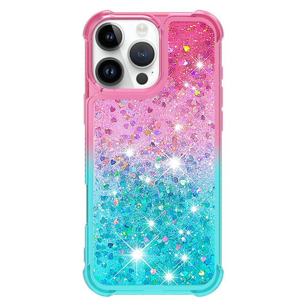 SKALO iPhone 16 Pro Kvicksand Glitter Hjärtan TPU-skal - Rosa-Turkos multifärg